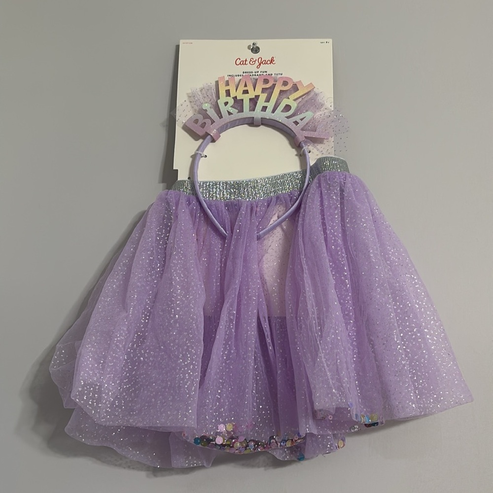 Cat & Jack Purple Birthday Tutu and Hair Accessory